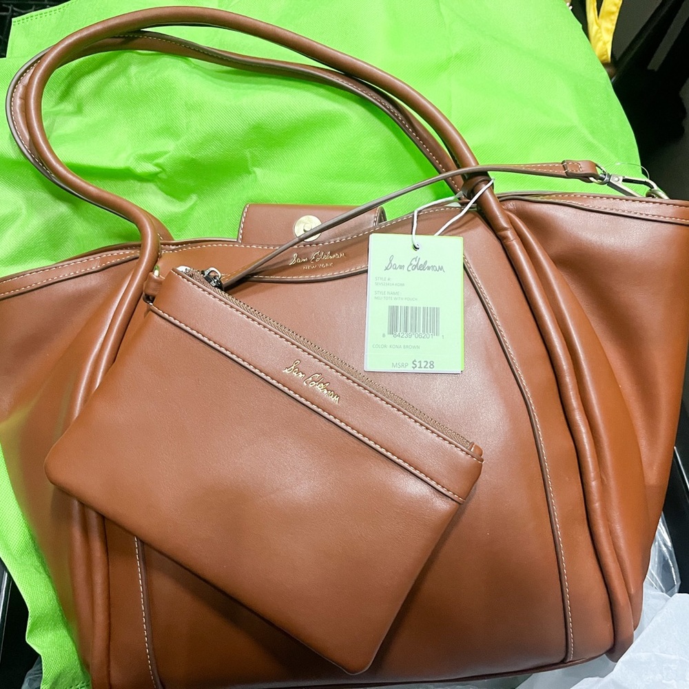 NWT Sam Edelman brown  leather tote bag